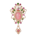 Red Gold Tone Ornate Oval Gemstone Metal Brooch Pin view 1