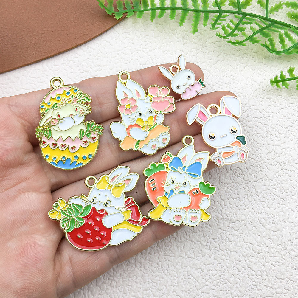 Gold Tone Enamel Zinc Alloy Cat Easter Rabbit Charm Pendant for DIY Bracelet Necklace