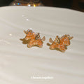 Amber Orange Bear Stud Earrings with Gold Tone Trim view 2
