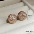 Gold Rose Gold Flower Round Clear Pave Stud Earrings view 5