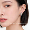 Gold Tone Blue Enamel Flower And Pearl Cluster Stud Earrings view 2