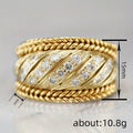 Gold Rope Edge Diagonal Cubic Zirconia Wide Band Ring view 4