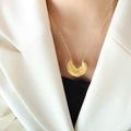 Hammered Crescent Pendant Necklace Matching U Hoop Earrings view 6