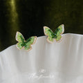 Gold Tone Green Faceted Butterfly Clear Stone Edge Stud Earrings view 3