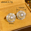 Pearl-Like Round Baguette Halo Stud Earrings In Two Tones view 4