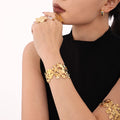 Openwork Floral Cuff Bracelet Gold Or Steel Metal Band view 3