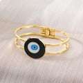 Gold Tone Round Glass Evil Eye Hinged Cuff Bracelets in Eight Colors view 12