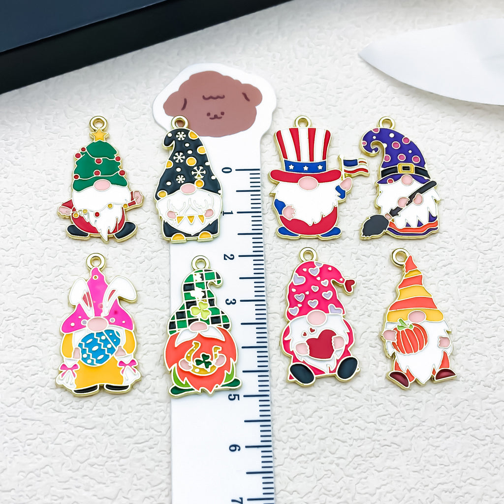 Zinc Alloy Enamel Christmas Gnome Charm Pendant for DIY Keychain Bag Decor