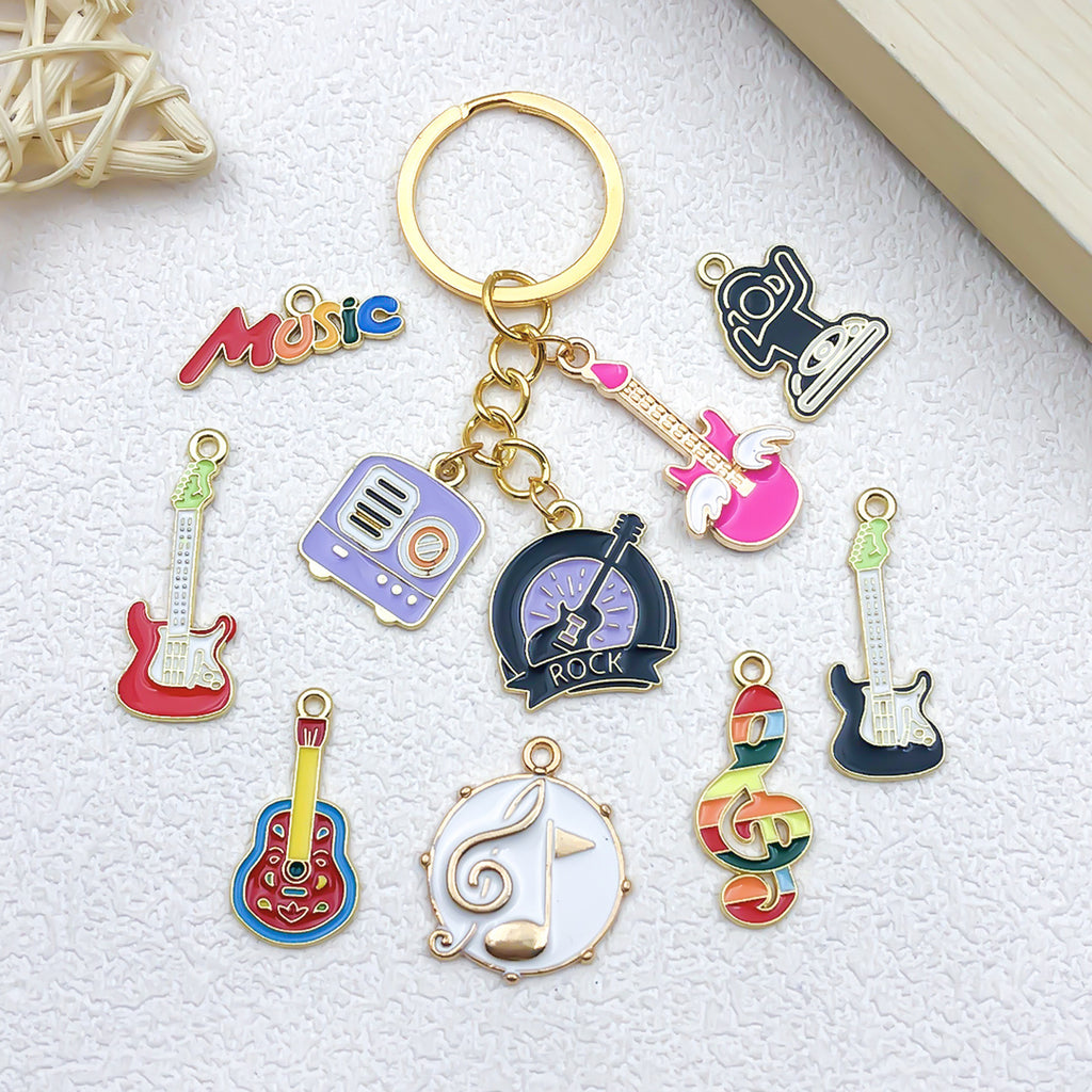 Enamel Zinc Alloy Guitar Music Note Charm Pendant for Keychains Necklaces and Earrings