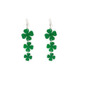Green Glitter Shamrock Triple Cascade Long Hook Earrings view 5
