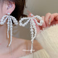 Pearl Bow Tassel Stud Earrings Graduated Bow Necklace 2 Styles view 3