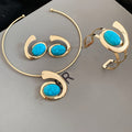 Turquoise Resin Oval Earring Bracelet Choker Jewelry Set view 7