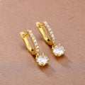 Single Crystal Drop Huggie Hoop Earrings in Two Metal Tones view 3