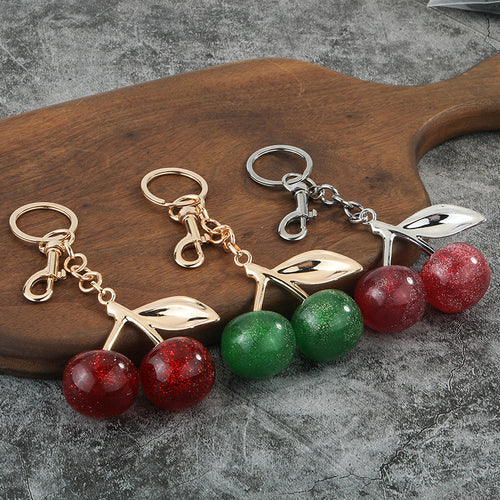 Red Resin Cherry Keychain Bag Charm for Keys or Handbags