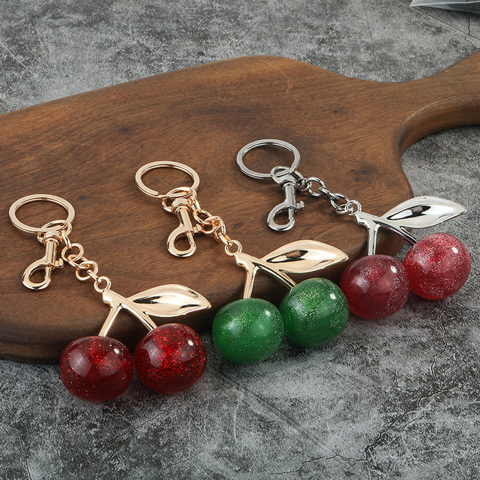 Red Resin Cherry Keychain Bag Charm for Keys or Handbags