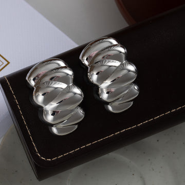 Polished Twisted Rib Wide Hoop Earrings in Two Finishes