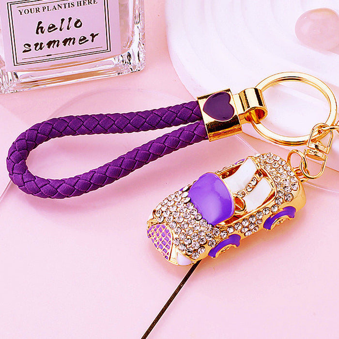 Jeweled Convertible Car Keychains in Five Colors with Braided Loops