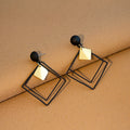 Green and Black Double Open Square Gold Stud Earrings view 4