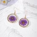 Gold Round Pressed Daisy Resin Drop Earrings 9 Colors view 8