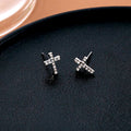 Silver Tone Clear Stone Cross Classic Small Stud Earrings view 4