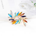 Aqua Gold Tone Flower Crystal Metal Brooch Pin 3.8 x 5.9 cm view 3