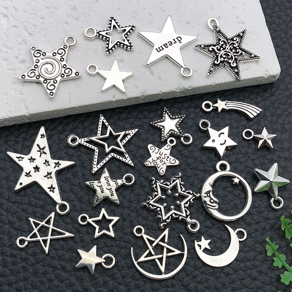 Vintage Zinc Alloy Star Pentagram Shooting Star Moon Hollow Charm Pendant for DIY Jewelry