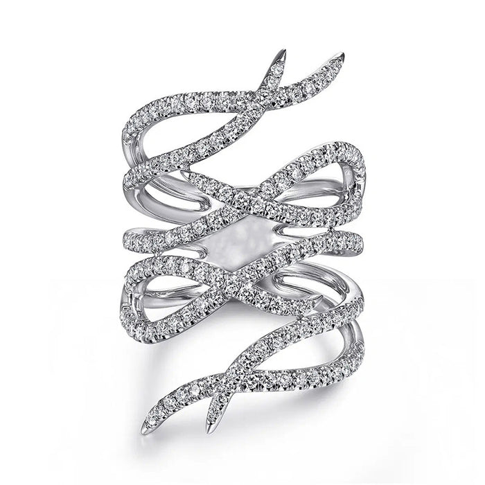 Silver Tone Pave Tendril Multi Band Open Finger Ring