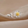 Two-Tone Daisy Leaf Open Adjustable Ring Silver Gold view 3