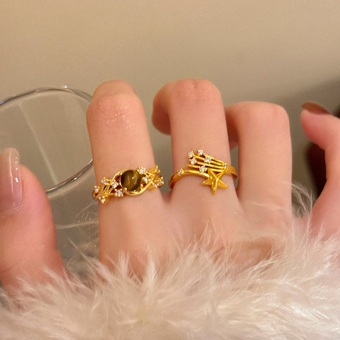 Gold Tone Shooting Star Multi Band Ring Clear Stones