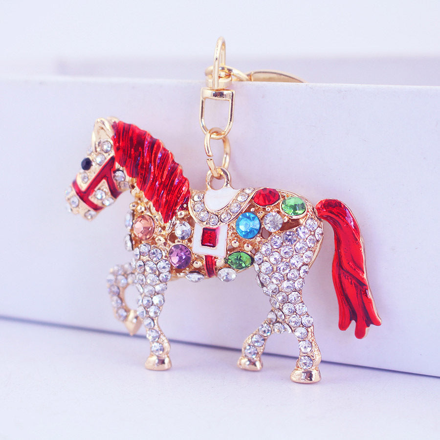 Cute Cartoon Rhinestone Horse Zodiac Keychain Bag Charm