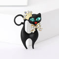 Black Cat Brooch With Crystal Crown Bow and Curled Tail view 1