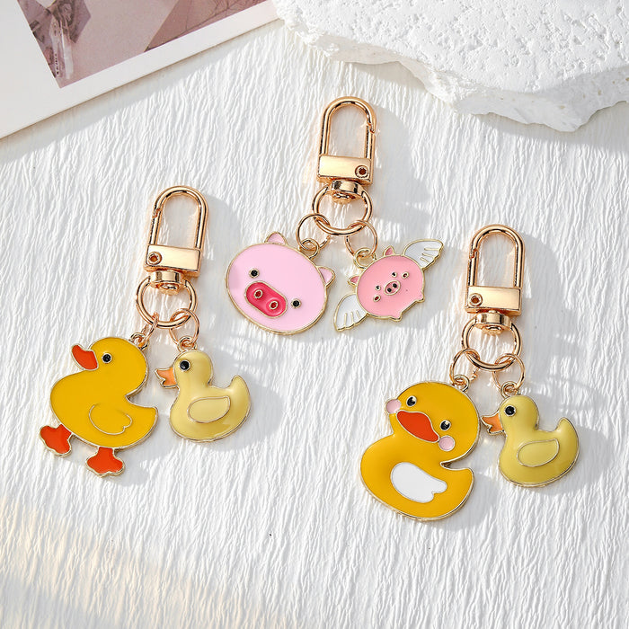 Enamel Duck and Pink Pig Alloy Keychain Charms 3 Styles