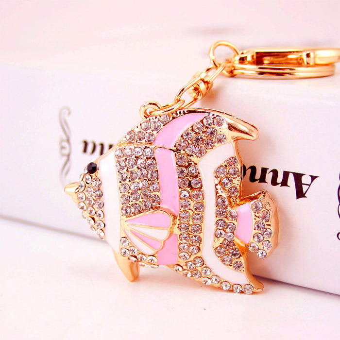 Rhinestone Striped Tropical Fish Keychain Ocean Animal Bag Charm
