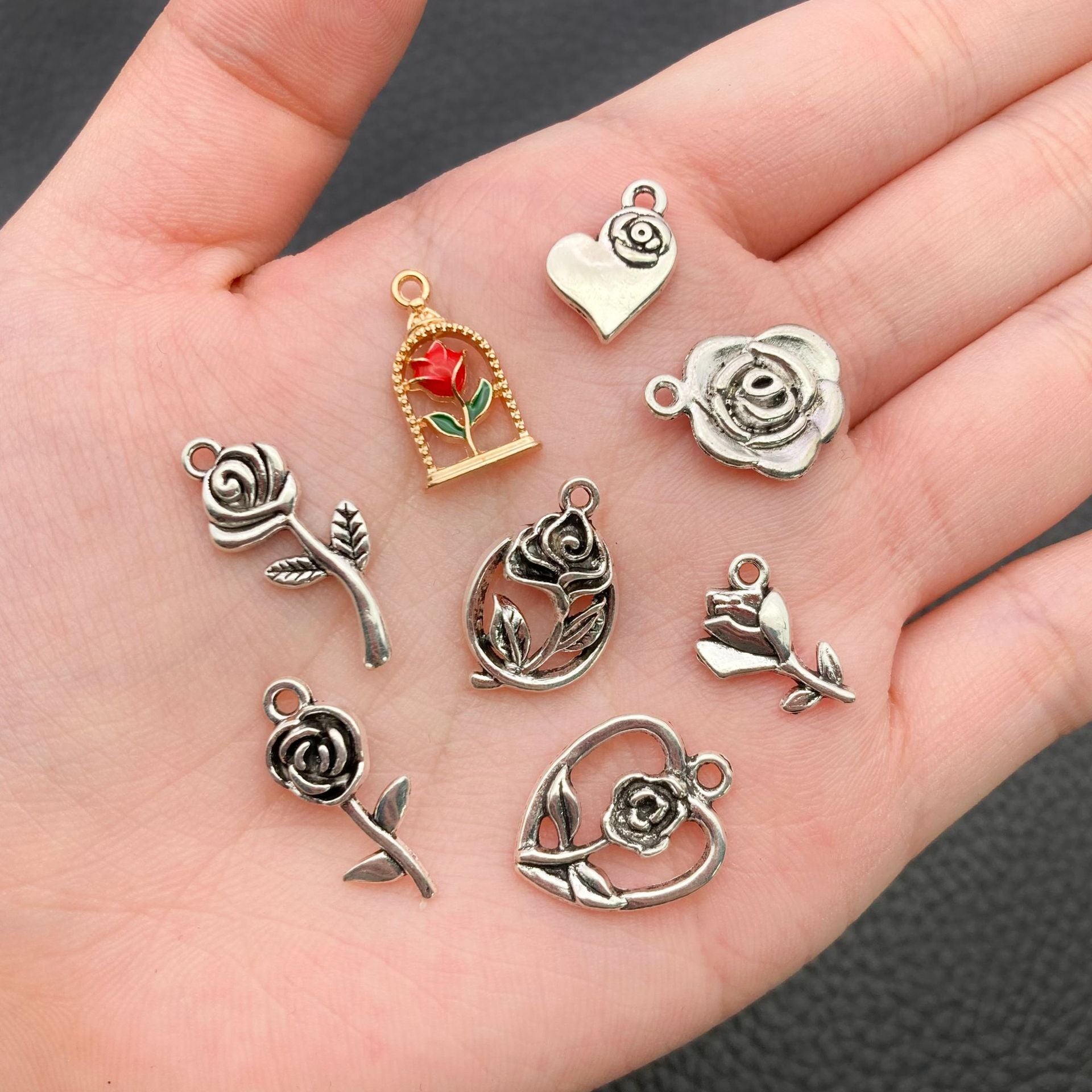 Enamel Zinc Alloy Rose Flower Charm Pendant for DIY Earring Bracelet Necklace Keychain