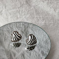 Black White Zebra Stripe Heart Stud Earrings Silver Rim view 3