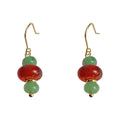 Gold Hook Beaded Drop Earrings Green Red Stone Stack view 5