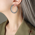 Steel Open Hoop Earrings Black Pave Zirconia Edge Pair view 3