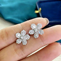 Silver Tone Five-Petal Pave CZ Flower Stud Earrings view 2