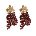 Red Beaded Grape Cluster Leaf Drop Earrings with Polished Metal Accents view 5