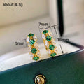 Gold Tone Green Marquise Stone Huggie Hoop Earrings view 4