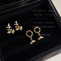 Mini Gold Zircon Leaf and Fishtail Stud Earrings Set Styles view 1