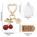 Gold Leaf Cherry Daisy Enamel Heart Clasp Keychain Charm view 2