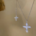 Silver-Tone Crystal Cross and Fleur-De-Lis Necklace view 4