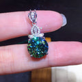 Silver Tone Green Round CZ Leaf Bail Pendant Necklace Chain view 1