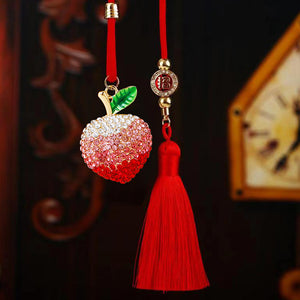 Crystal Peach Rearview Mirror Tassel Car Ornament with Plain Hanger