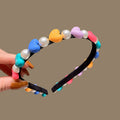 Black Headband With Multicolor Hearts And White Pearl Like Beads view 1