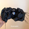 Black Satin Bow Hair Claw With Feathers And Heart Crystal view 4