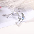 Silver Tone Crescent Moon Blue Cabochon Dual Chain Earrings view 4