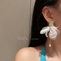 White Organza Flower Long Drop Earrings Fashion Jewelry Accessories view 2