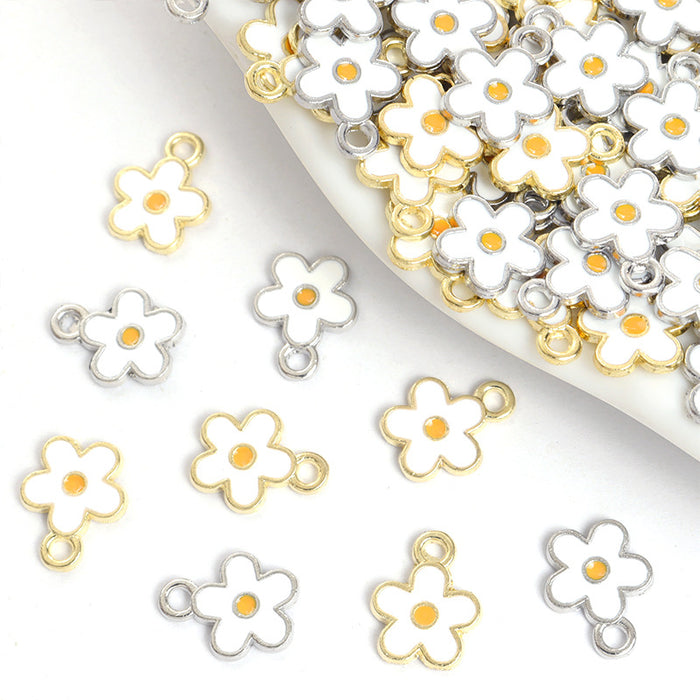White Five Petal Flower Charms in Gold and Silver Tones